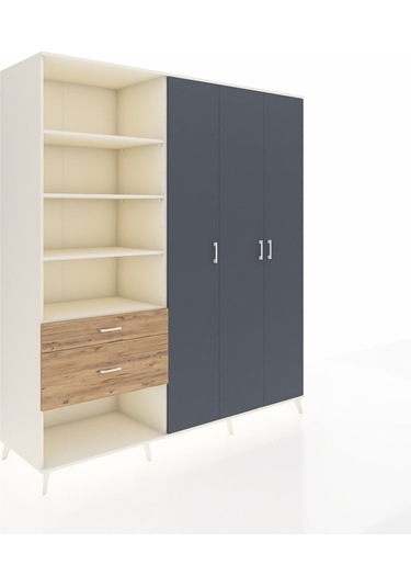 Kronos Dolap 16 Raflı 2 Çekmeceli 3 Kapaklı 220x59x243 Aytaşı-antrasit/çam Antrasıt/atlas Çam