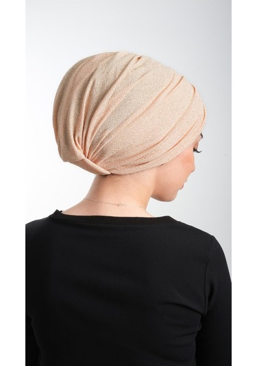 Bej Pratik Hazır Geçmeli Tesettür Bone Fukuro Simli Büzgülü 2116 12 Bej