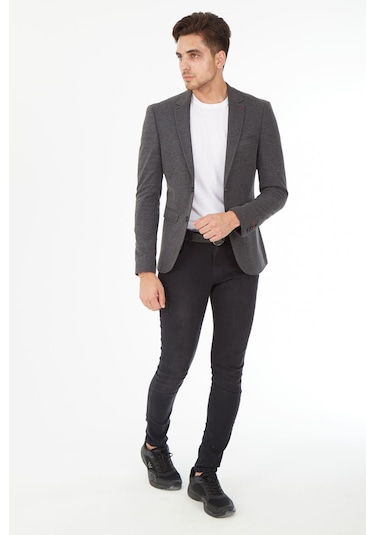 Sposo 5134 Dar Kalıp Örme Kumaş Siyah Erkek Blazer Ceket Siyah