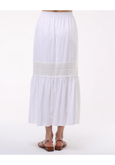 Güpür Detaylı Astarlı Uzun Etek-521-beyaz Beyaz