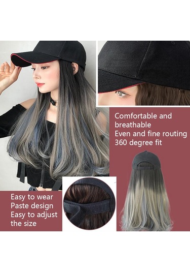 Cbtx Şapka Peruk Uzun Kıvırcık Saç Kap Uzun Saç Mikro Hacimli Peruk Degrade Aoki Gri Seçim Pus Mavisi 60 Cm
