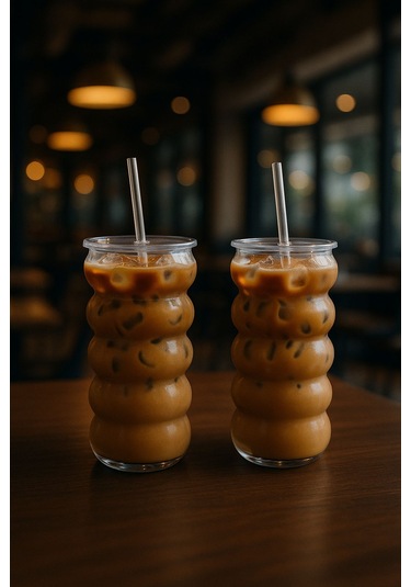 Wavecup Şeffaf Kapaklı Pipetli Cam Bardak Soğuk Kahve Limonata