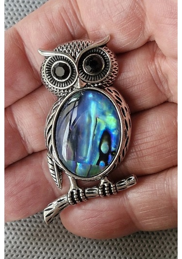 Abalon Shell Baykuş Motifi Sedef Broş Br10-3 Çok Renkli