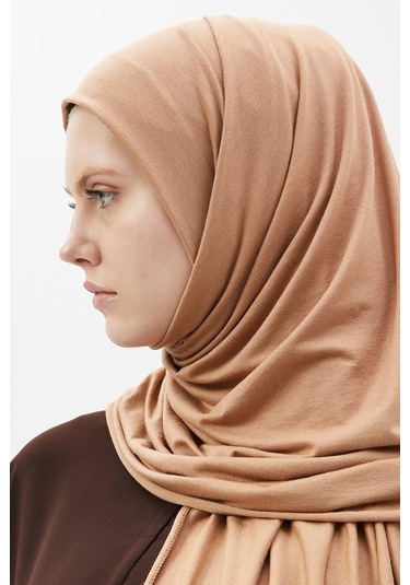 Tesettür Penye Şal Düz Camel