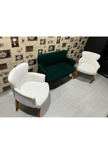 Venqm Bukle Çay Seti Koltuk Takımı Balkon Ofis Mutfak Haki Beyaz