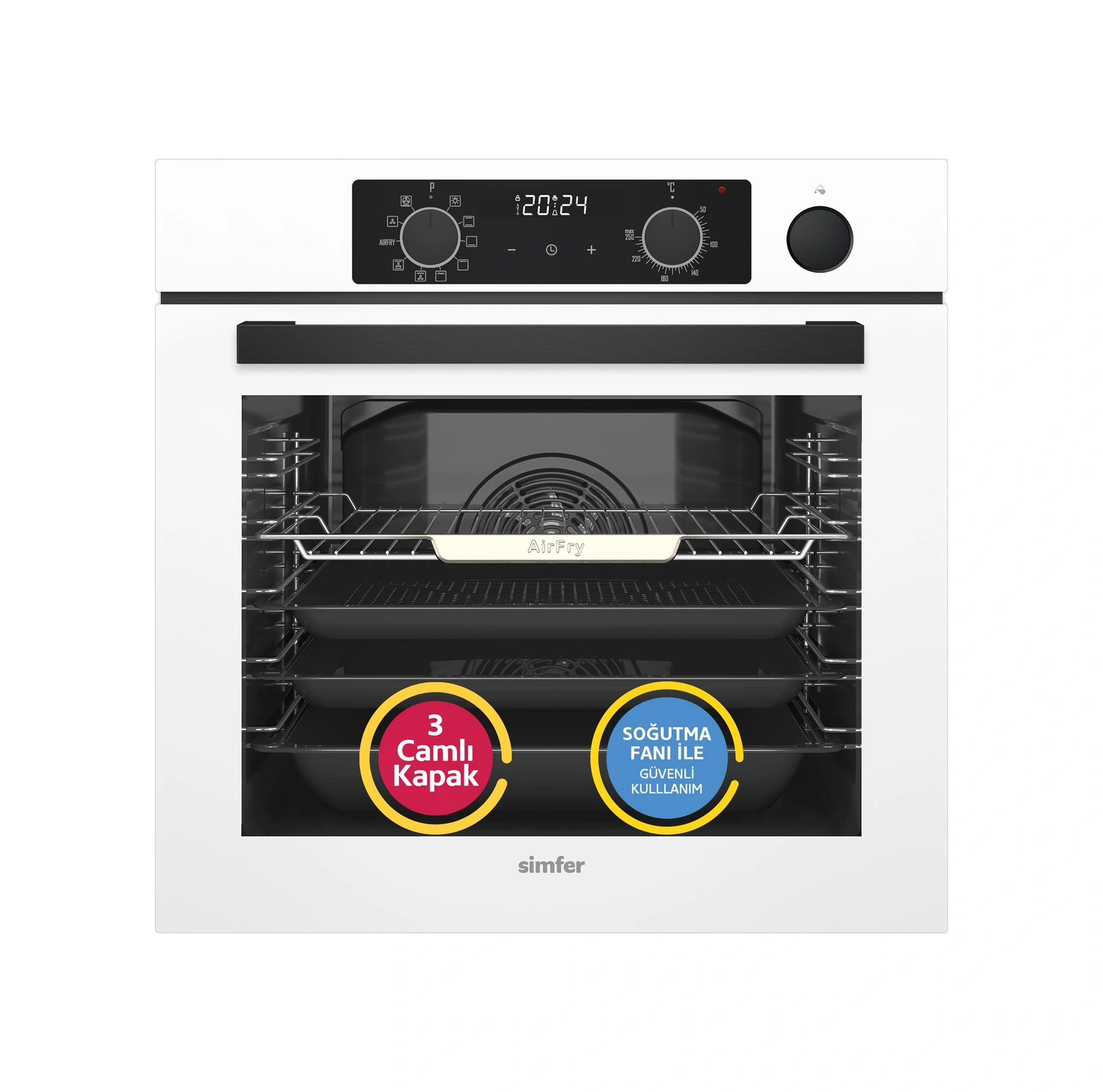 Simfer 8245 11 Fonksiyon Steam Master Ankastre Fırın Beyaz Cam Dijital
