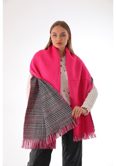 Çift Taraflı Yumuşak Dokulu Fuşya Şal Atkı Fuşya