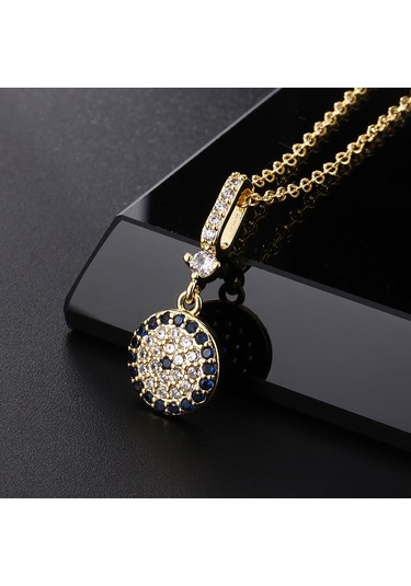 Takı: Titanyum Çelik Köprücük Kimi Zinciri, Renkli Zirkon Taşlı Göz Pandantif, Şeytan Gözü Kolye Beyaz - Kırmızı