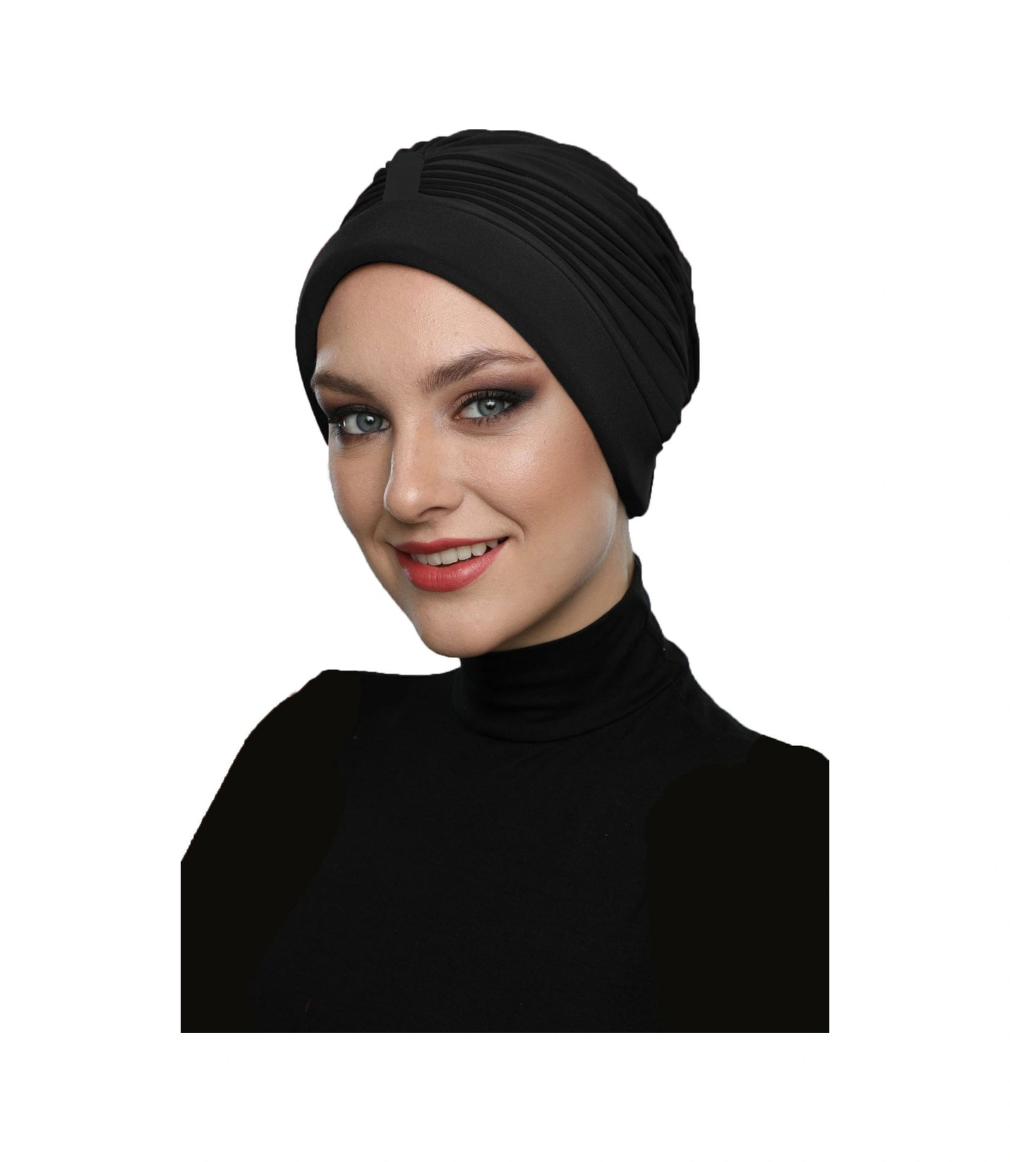 Bantlı Ön Ve Ensesi Bantlı Nervürlü Siyah Süngerli Hazır Türban Tesettür Bone Havuz Bonesi Siyah