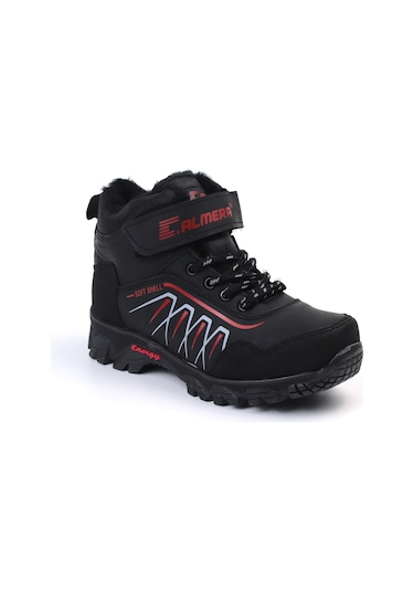 Unisex Çocuk Siyah Kırmızı İçi Kürklü Kışlık Termo Taban Suya Soğuğa Dayanıklı Günlük Rahat Outdoor Bot Siyah  -  Kırmızı