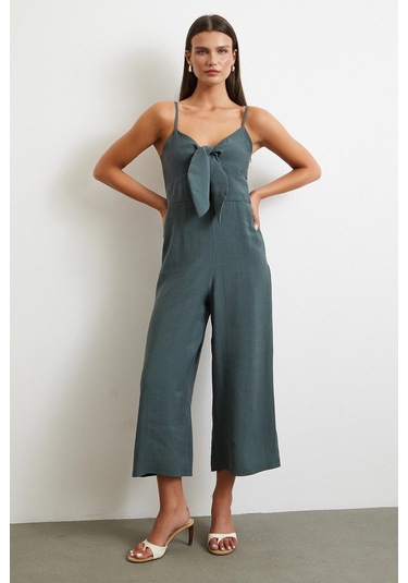 Fiyonklu Askılı Tulum Yeşil Yeşil