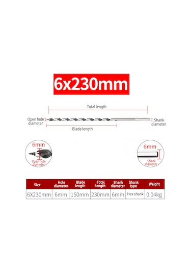 Moveevo 6'lı Ova Matkap Ucu Seti - Karbon Çelik, Altıgen Sap 6mm,8mm,10mm,12mm,14mm,16mm