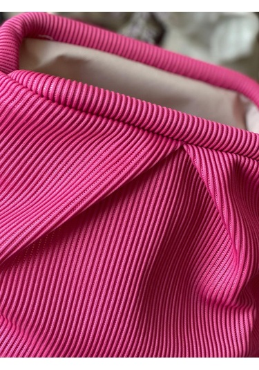 Fuşya, Piliseli Çizgi Detaylı El Çantası Fuşya