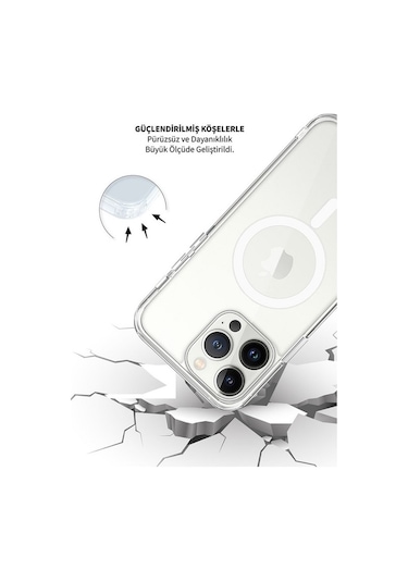 İphone Uyumlu 14 Pro İçin Kılıf Kamera Korumalı Magsafe Wireless Şarj Özellikli Şeffaf Kılıf Şeffaf