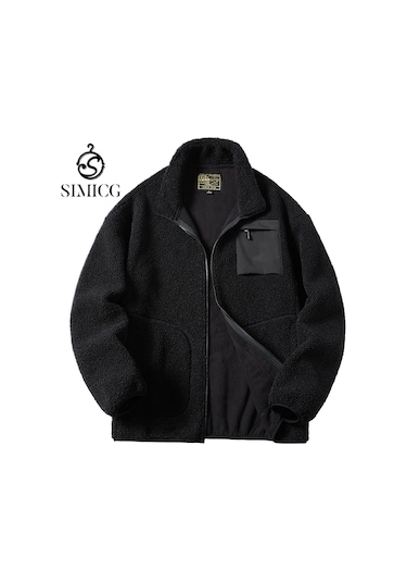 Erkek Sonbahar Ve Kış Kuzu Derisi Kalın Polar Ceket Yeşil