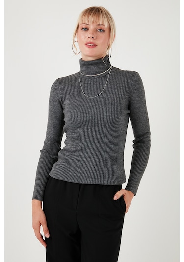 Lela Fitilli Regular Fit Balıkçı Yaka Soft Akrilik Bayan Kazak 4614102 Kar Gri Lela Fitilli Regular Fit Balıkçı Yaka Soft Akrilik Bayan Kazak 4614102 Kar Gri