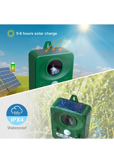 H41489 Güneş Enerjili Hayvanlar Kovucu Ultrasonik Dalga Köpek Yeşil