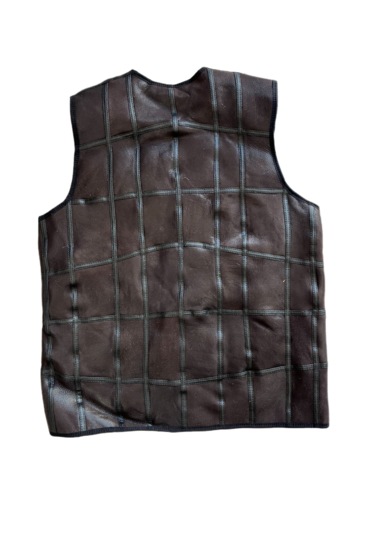 Patchwork İçi Kürk-dışı Süet Deri Biye Detaylı Yelek Acı Kahve