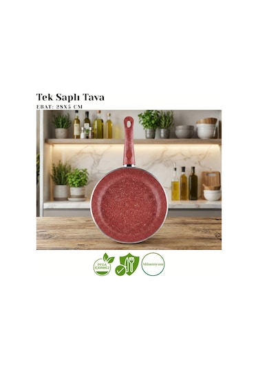 28 Cm Granit Tek Saplı Tava - Kırmızı Kırmızı