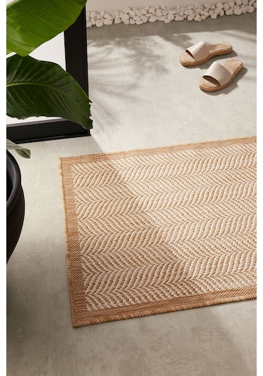 Ocean Home Textile Leke Tutmaz İç Dış Mekan Bej Renk Balıksırtı Paspas 60 X 90 Cm