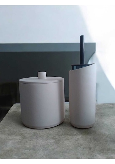 Kırık Beyaz Beton Çöp Kovası Ve Tuvalet Fırçalık, Dekorasyon,aksesuar Beyaz