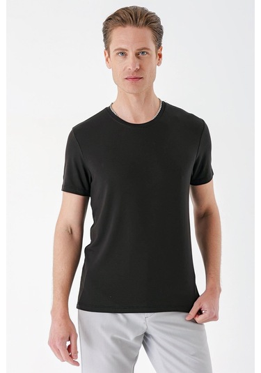 Slim Fit Bisiklet Yaka Düz Pamuklu Acı Kahve Tişört Ts 823 Kahverengi