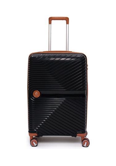 4 Lü Valiz Seti Elatae Exclusive Pro Polipropilen Kırılmaz Büyük - Orta - Kabin Boy Ve Makyaj Siyah - Camel 5239