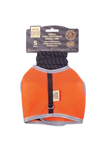 Cattie Havalı Dokuma Kedi Göğüs & Gezdirme Takımı Turuncu Small 1x20-30 Cm