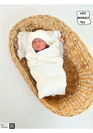 Ekru Fitilli Tek Katlı Bebek Battaniyesi Kundak %100 Pamuklu Çok Amaçlı Örtü 90x85cm Ekru