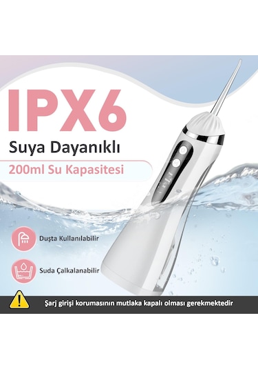 Valkyrie Şarj Edilebilir Diş Protez Bakım Ağız Duşu 4 Başlıklı Taşınabilir 1. Kalite Beyaz