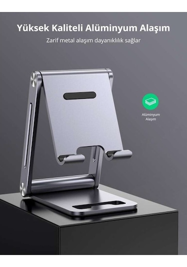Ugreen Alüminyum Masaüstü Telefon Tablet Tutucu Stand Gri