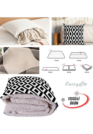 Modern Romboid Desenli Tv Battaniyeli Opsiyonel Dekoratif Yastık Kırlent 2 İn 1 Battaniye Çok Renkli