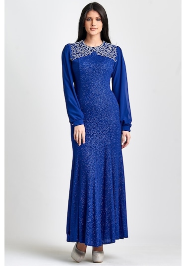 Saks Önü Lazer Işlemeli Abiye Elbise Saks