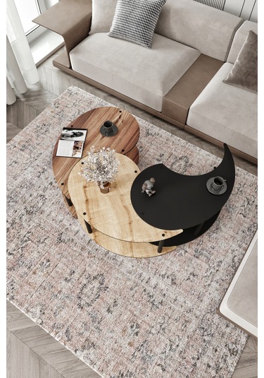 Yin Yang Unıty Serenıty Orta Sehpa 3 Lü Safir Meşe Madran Ceviz Siyah 90 Cm Çap Siyah