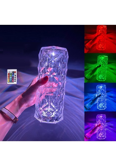 Big Rose Diamond Table Lamp Usb Charging Rgb Multi Colors Totch Lamp Kumandalı Kristal Dev Masa Lambası Rgb Renkli