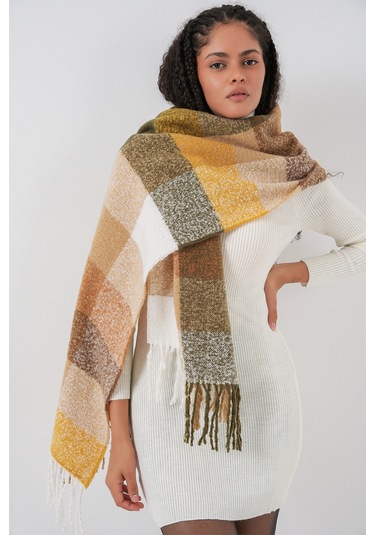 Kadın Yumuşak Dokulu Kalın Şal Atkı 15951 - Hardal Hardal