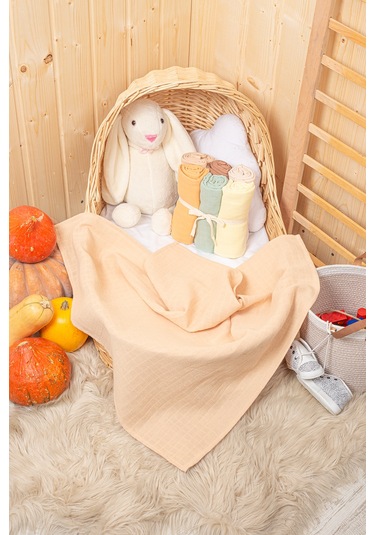 Unisex Renkli Pamuk 6lı Çok Amaçlı Müslin Bez Kahverengi