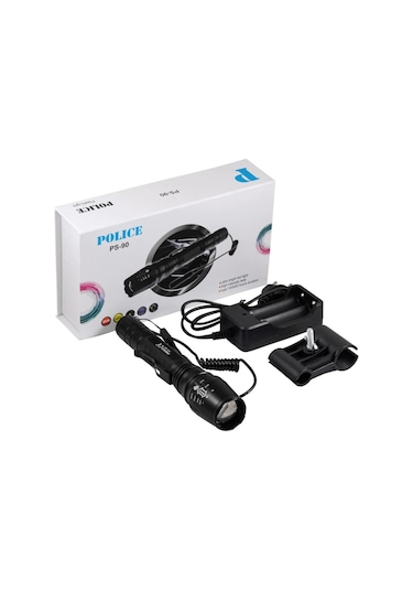 Police Ps-90 Cree T6 Led Avcılara Özel Şarjlı El Feneri Siyah