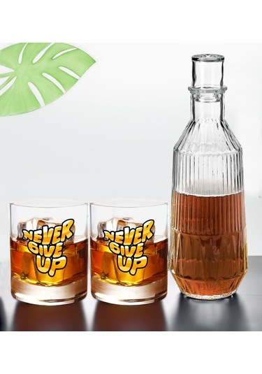 Bk Gift Dtf Motto Tasarımlı İkili Viski Kadehi Ve Karaf Seti-4, Arkadaşa Hediye, Sevgiliye Hediye Kobitmeyencom30437 Bk Gift