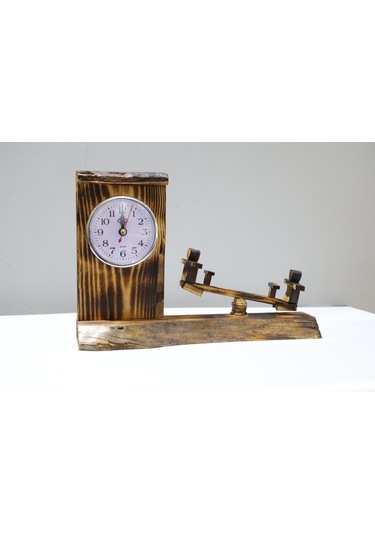 Ahşap Tahterevallili Masa Saati - El Yapımı Nostaljik Tasarım Ahşap