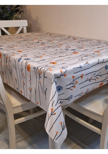 Kumaş Dokulu Tabanı Silikonlu Yıkanabilir Silinebilir Ütülenebilir Kaymaz Dekoratif Masa Örtüsü Brs020 Beyaz