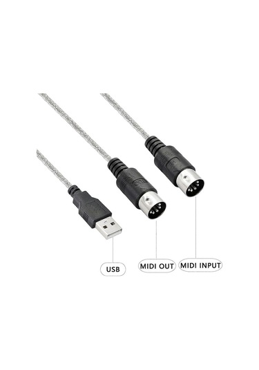 2x Usb Mıdı Kablo Adaptörü, Led Göstergeli Usb Tip A Erkek - Mıdı Din 5 Pin Kablo Arayüzü