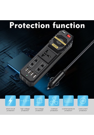 Wezone 200w Siyah Abs Oto İçin Güç Dönüştürücü 300g, 23x8x7cm Paket