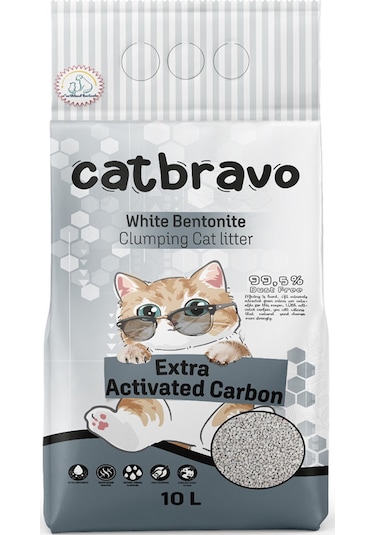 Catbravo Aktif Karbon Kokulu Topaklaşan Bentonit Kedi Kumu 10 L
