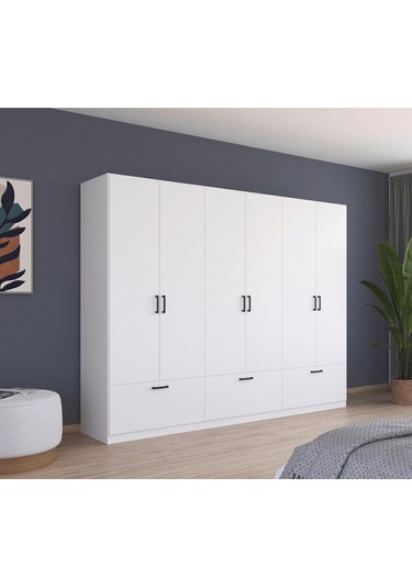 Alev Giyinme Dolabı - Çok Amaçlı Dolap - Gardırop 270 Cm-6 Kapaklı-3 Çekmeceli