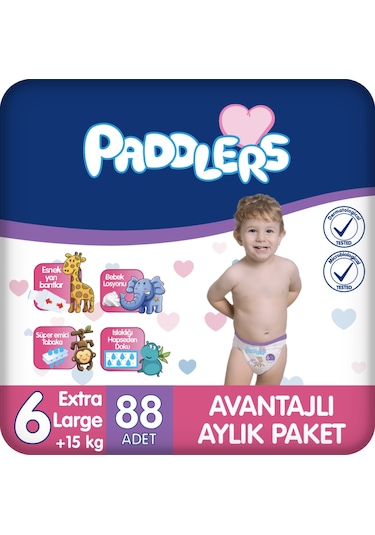 Paddlers Bebek Bezi 6 Numara X-Large (15+ Kg) 88 Adet – Aylık Paket