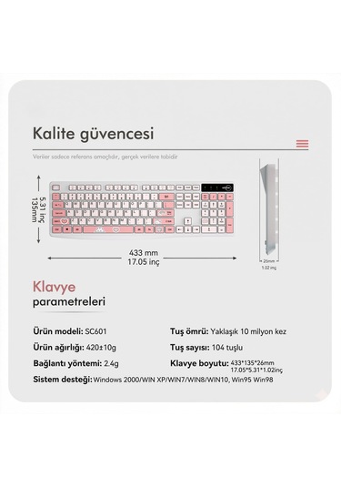 Kablosuz Klavye Mouse Seti Kedi Temalı Sessiz Pembe Beyaz Retro Tablet Laptop Pc Uyumlu Optik