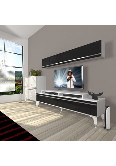 Decoraktiv Ekoflex 6y Mdf Silver Tv Ünitesi Tv Sehpası Beyaz - Siyah
