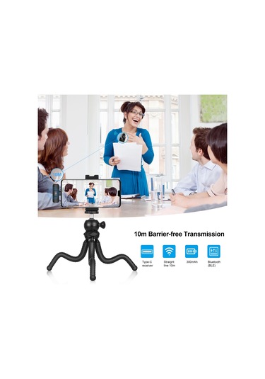 Type-c Telefon İçin Puluz Kablosuz Yaka Mikrofon Type-c Alıcı Siyah Type-C 1 TX + 1 RX