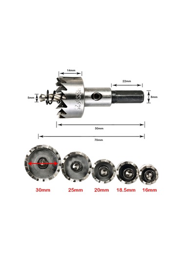 Yaozixia 5 Adet Yüksek Hızlı Çelik Delik Testeresi Kesici Alet Testere Dişli Hss Matkap Uçları Seti 16/18.5/20/25/30mm Elektrikli Delme Aletleri